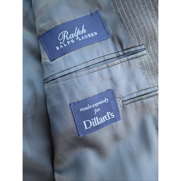 Ralph Lauren Mens gray Pint Stripe Suit Jacket, blazer size 44S. 100% Wool - Picture 7 of 10